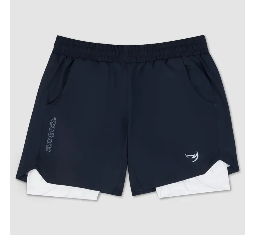 Marineblauw/witte Fumetsu Icon trainingsshort met dubbele laag