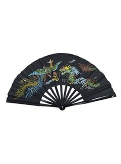 Phoenix Tai Chi-bamboewaaier, zwart, met afbeelding van een draak