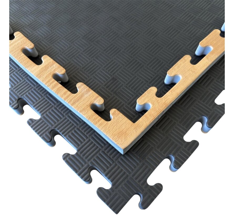 Puzzelmatten houtdesign/zwart 100 x 100 x 2,5cm