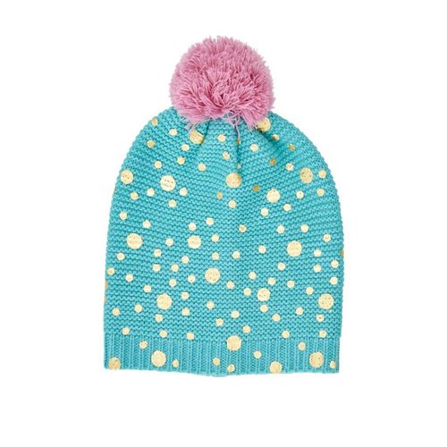 Rice Beanie Green - Gold Dots and Big Pom Pom Rice Beanie Green - Gold Dots and Big Pom Pom