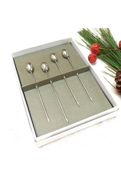 Tapasprikkers Olijf set/4 - in luxe witte doos