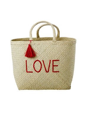 Rice Shopper raffia Nature with Red 'LOVE'