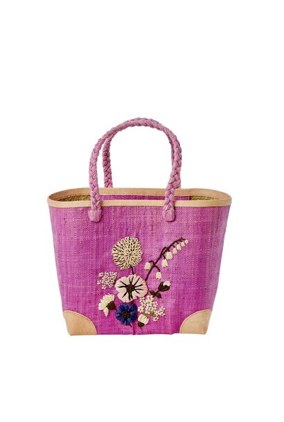 Raffia Shopper Flower Embroidery plum