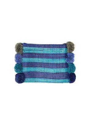 Rice Bast Clutch Pom Poms blau