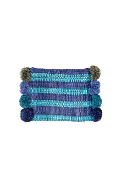 Raffia Clutch Pom Poms blue