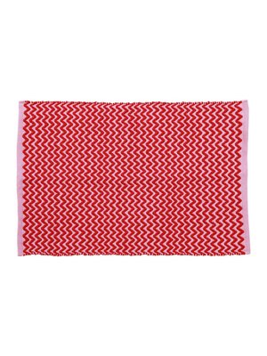 Rice Recycled Plastic Floor Mat Red and Pink Zig Zag