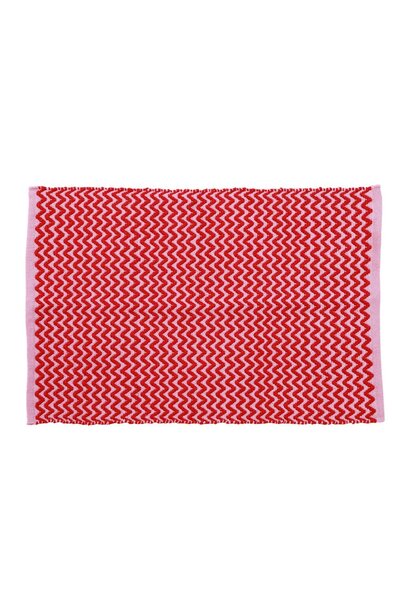Recycled Plastic Floor Mat Red and Pink Zig Zag