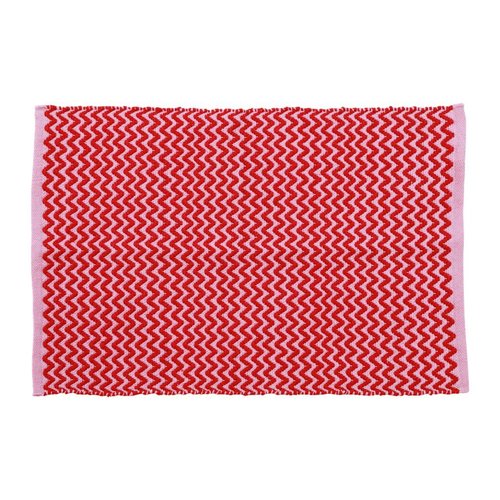 Rice Recycled Plastic Floor Mat Red and Pink Zig Zag