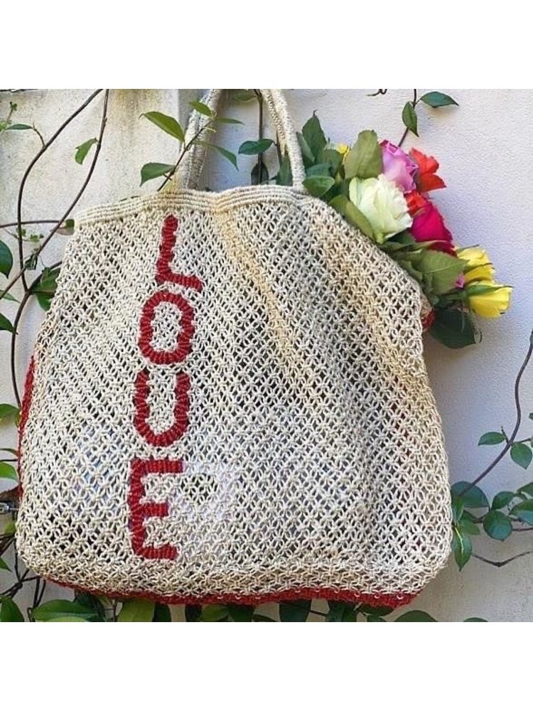 Jute Love vertical down natural/red Thuis
