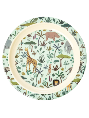 Rice Melamine Kids lunch plate All Over Jungle Animals green