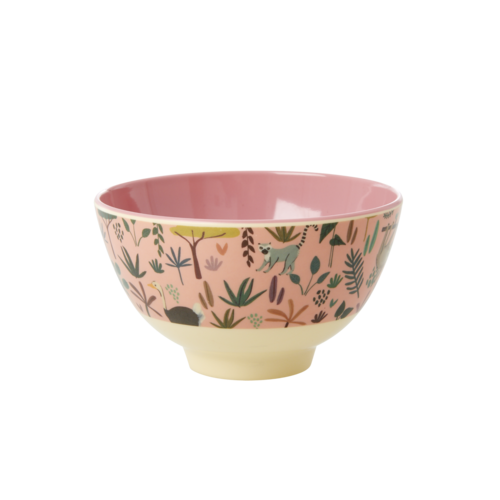 Rice Melamine Bowl small All Over Jungle Animals coral