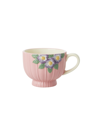 Rice Ceramic mug Embossed Flower pink