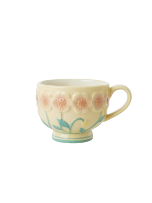 Rice Ceramic mug Embossed Flower cream