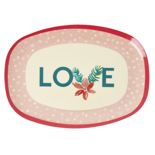 Rice Melamine oval plate Pink Love Christmas