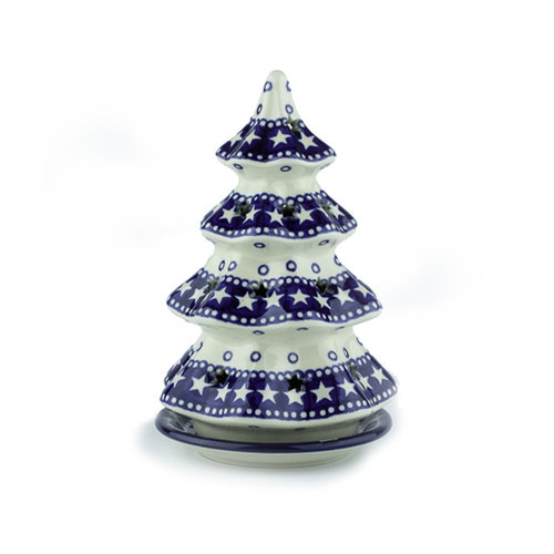 Bunzlau Castle Christmas tree Tealight holder 22cm Blue Stars