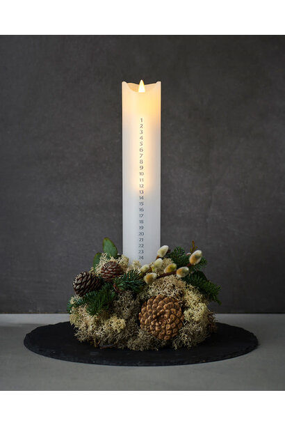 LED Kaars Sara Advents Ø4,8xh29cm wit/zilver