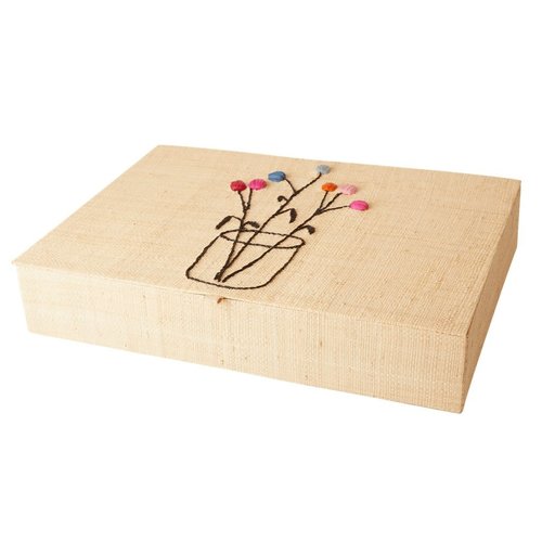 Rice Raffia bestekbak natural Flowers embroidered Rice Raffia bestekbak natural Flowers embroidered