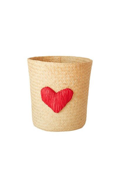 Raffia mand rond naturel met rood hart