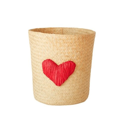 Rice Raffia mand rond naturel met rood hart