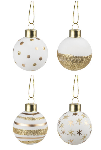Kerstbal small wit/goud set/4