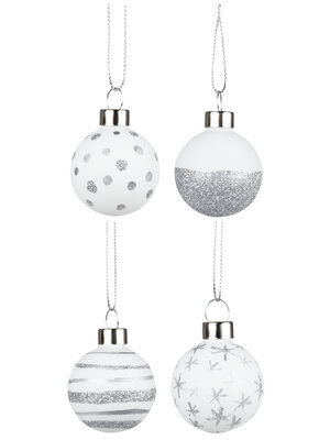 Räder Kerstbal small wit/zilver set/4