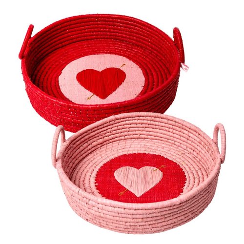 Rice Raffia Brood mand rond Heart rood Rice Raffia Brood mand rond Heart rood