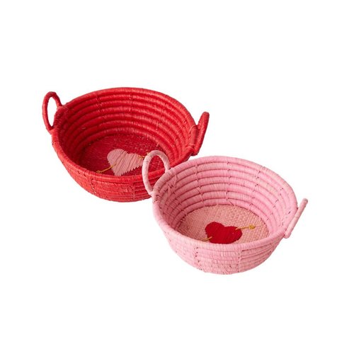 Rice Raffia mand XS Heart roze Rice Raffia mand XS Heart roze