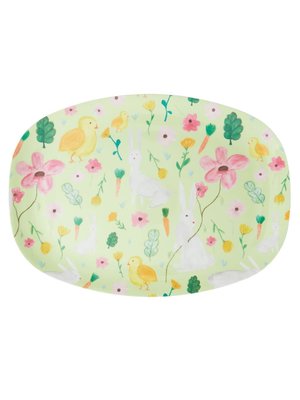 Rice Melamine oval plate Green Easter