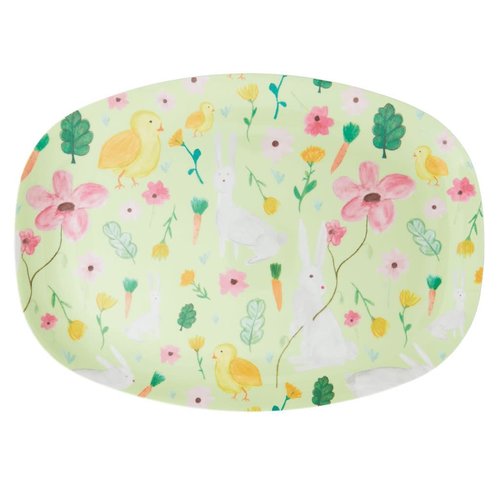 Rice Melamine oval plate Green Easter