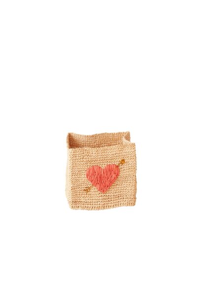 Raffia vierkant mandje Heart M