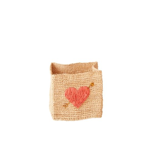 Rice Raffia vierkant mandje Heart medium Rice Raffia vierkant mandje Heart medium