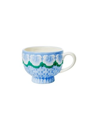 Rice Ceramic mug Embossed Flower Blue