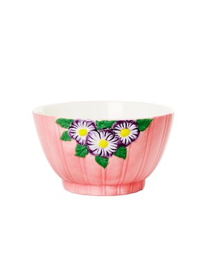 Rice Ceramic bowl Embossed Flower Pink