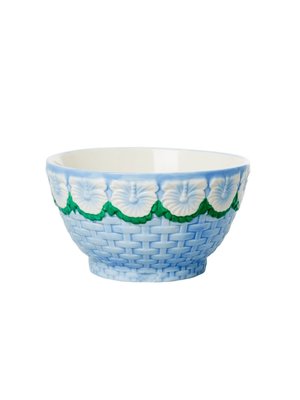 Rice Ceramic bowl Embossed Flower Blue