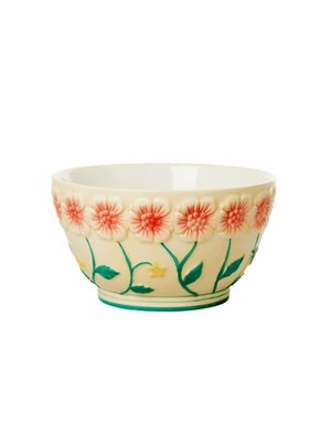 Rice Ceramic bowl Embossed Flower Creme