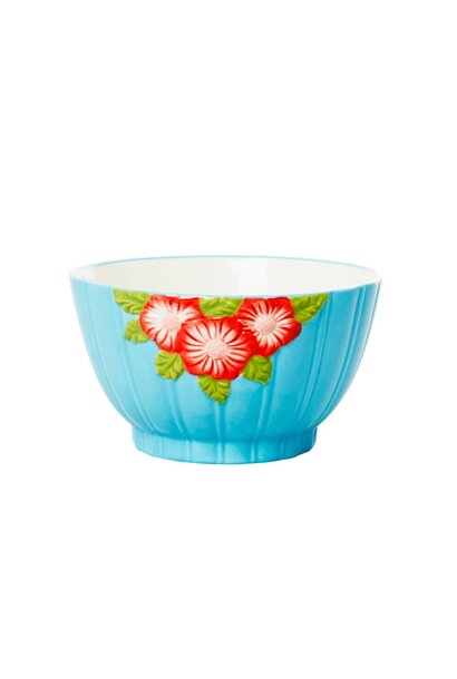 Aardewerk kom Embossed Flower Mint