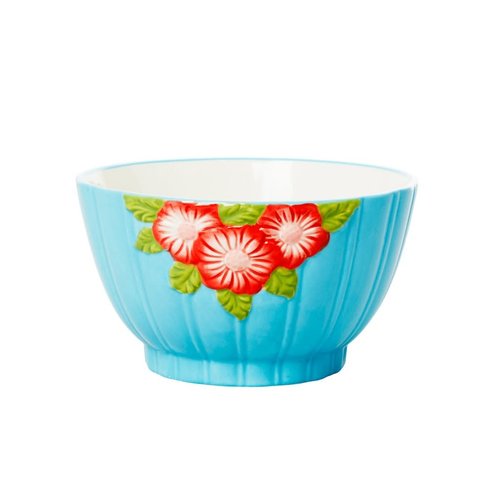 Rice Aardewerk kom Embossed Flower Mint