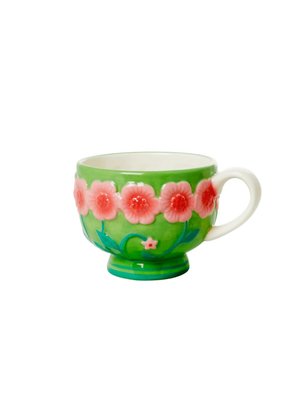 Rice Keramiktasse Embossed Flower Sage Green