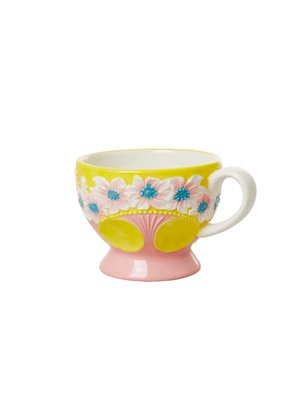 Rice Keramiktasse Embossed Flower Yellow