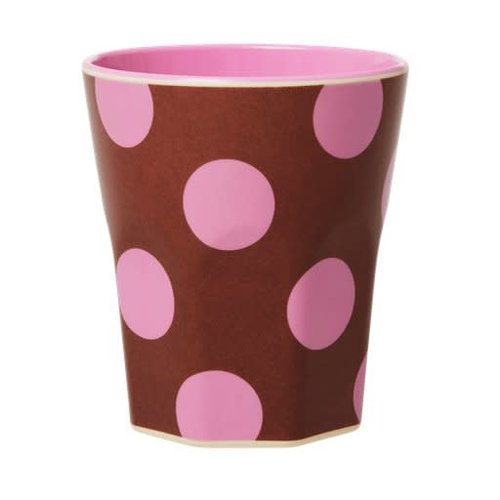 Rice Melamin Tasse jumbo Brown & Soft Pink Dots