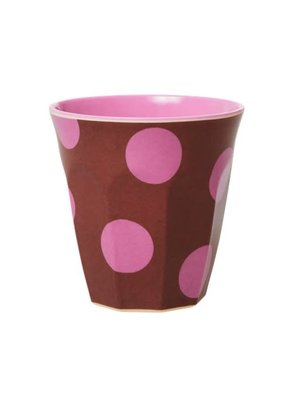 Rice Melamine cup medium Brown & Soft Pink Dots