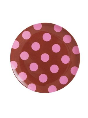 Rice Melamin lunch Teller Brown & Soft Pink Dots