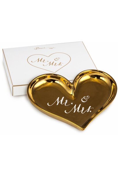 Bowl Heart gold Mr & Mrs 12x15cm