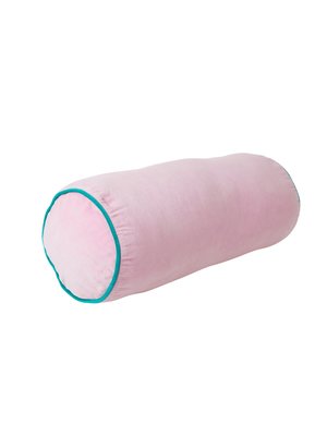 Rice Kussen Bolster fluweel medium 60x25cm Pink - Green Piping