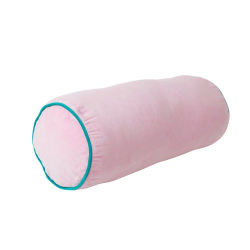 Rice Cushion Bolster velour medium 60x25cm Pink - Green Piping