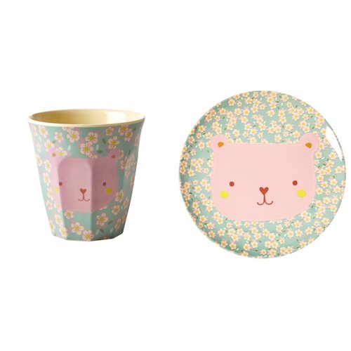 Rice Melamine Kids lunch bord & beker small Animal - Bear Rice Melamine Kids lunch bord & beker small Animal - Bear
