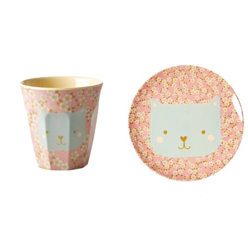 Rice Melamine Kids lunch plate & cup small  Animal - Cat