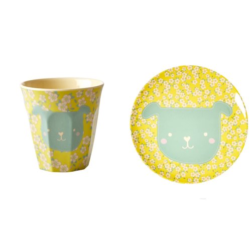 Rice Melamin Kids Lunch Teller & Tasse small  Animal - Dog