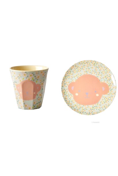 Melamin Kids Lunch Teller & Tasse small  Animal - Monkey
