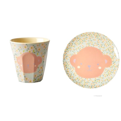 Rice Melamin Kids Lunch Teller & Tasse small  Animal - Monkey